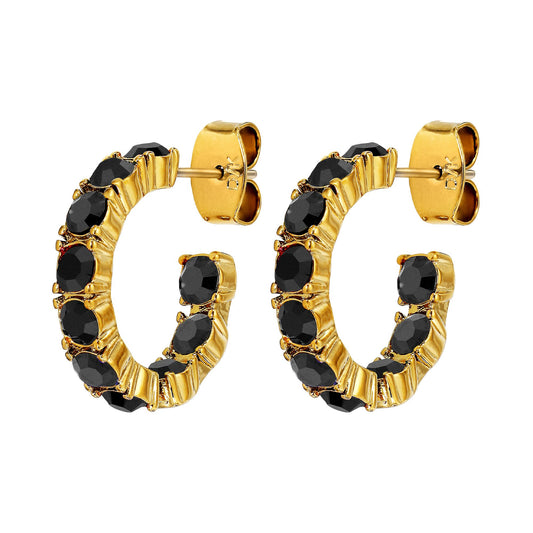 RAQUEL SHINY GOLD BLACK EARRINGS