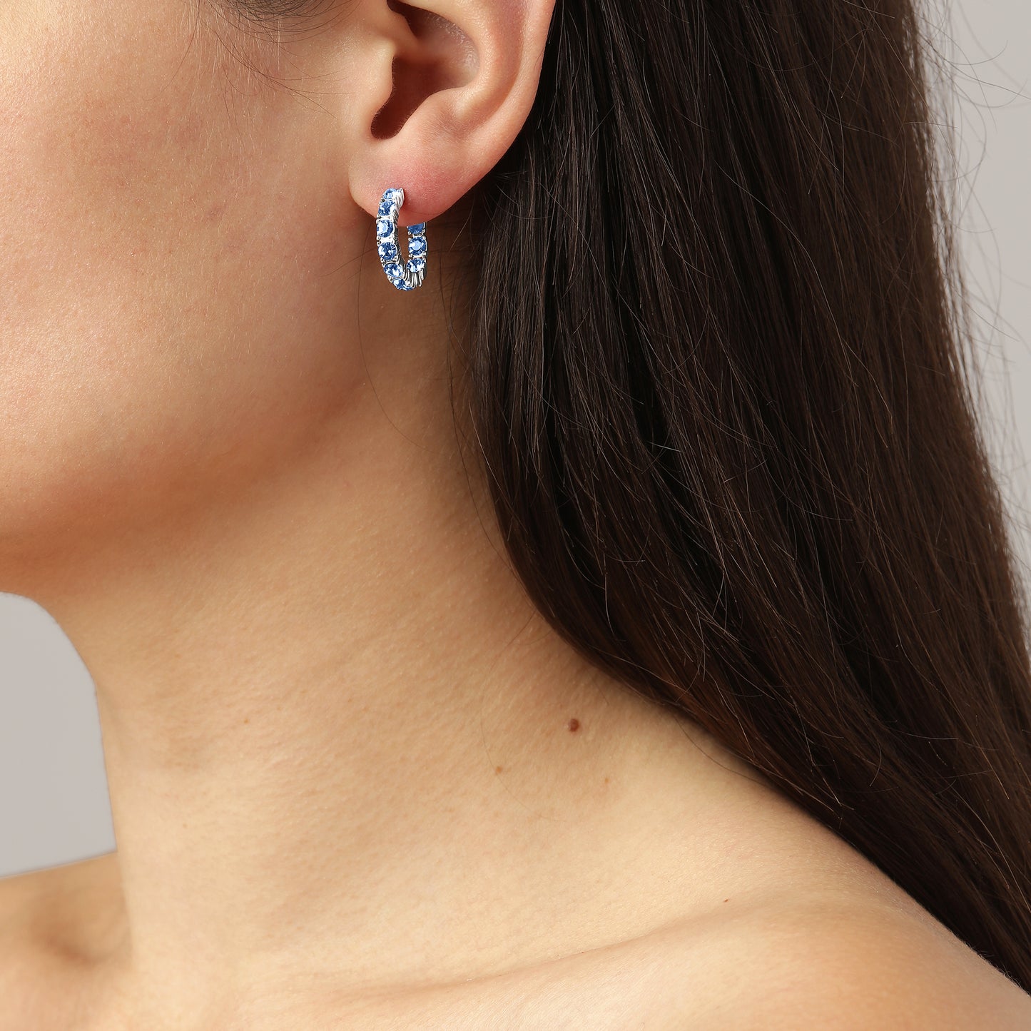 RAQUEL SHINY SILVER LIGHT SAPPHIRE EARRINGS