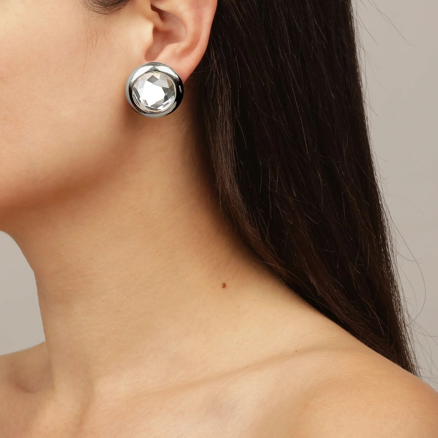 RIVOLI SHINY SILVER CRYSTAL EARRINGS
