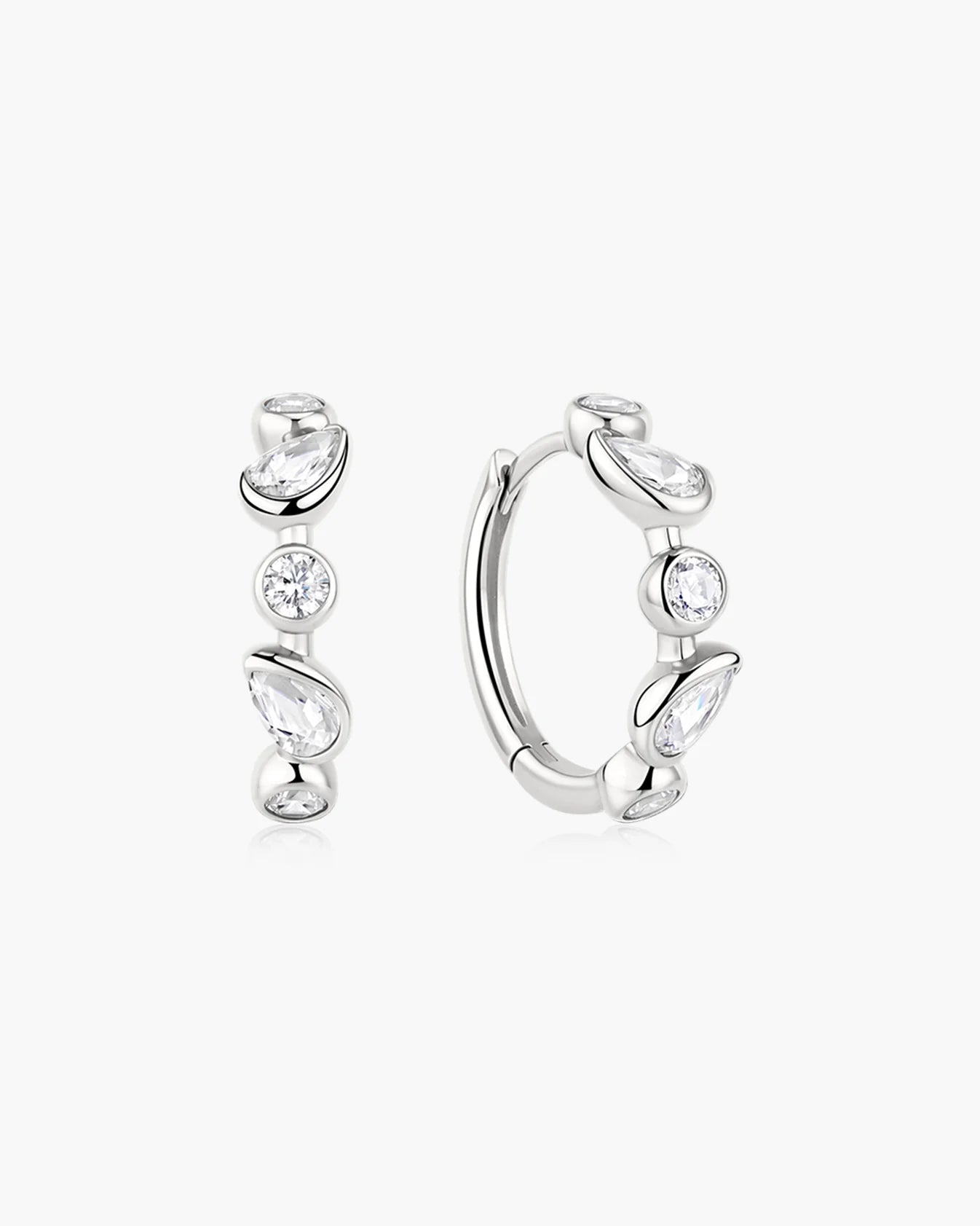 WANDERER ROUND & TEARDROP HUGGIE HOOP EARRINGS