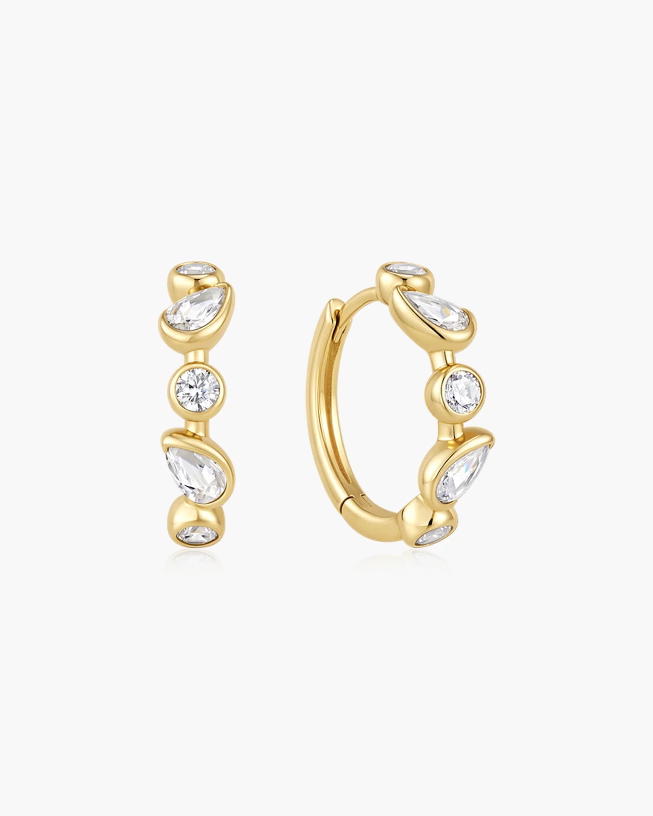 WANDERER ROUND & TEARDROP HUGGIE HOOP EARRINGS