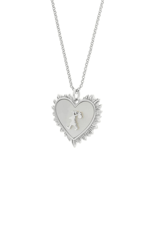 RUNAWAY FLAMING MOTHER OF PEARL HEART NECKLACE