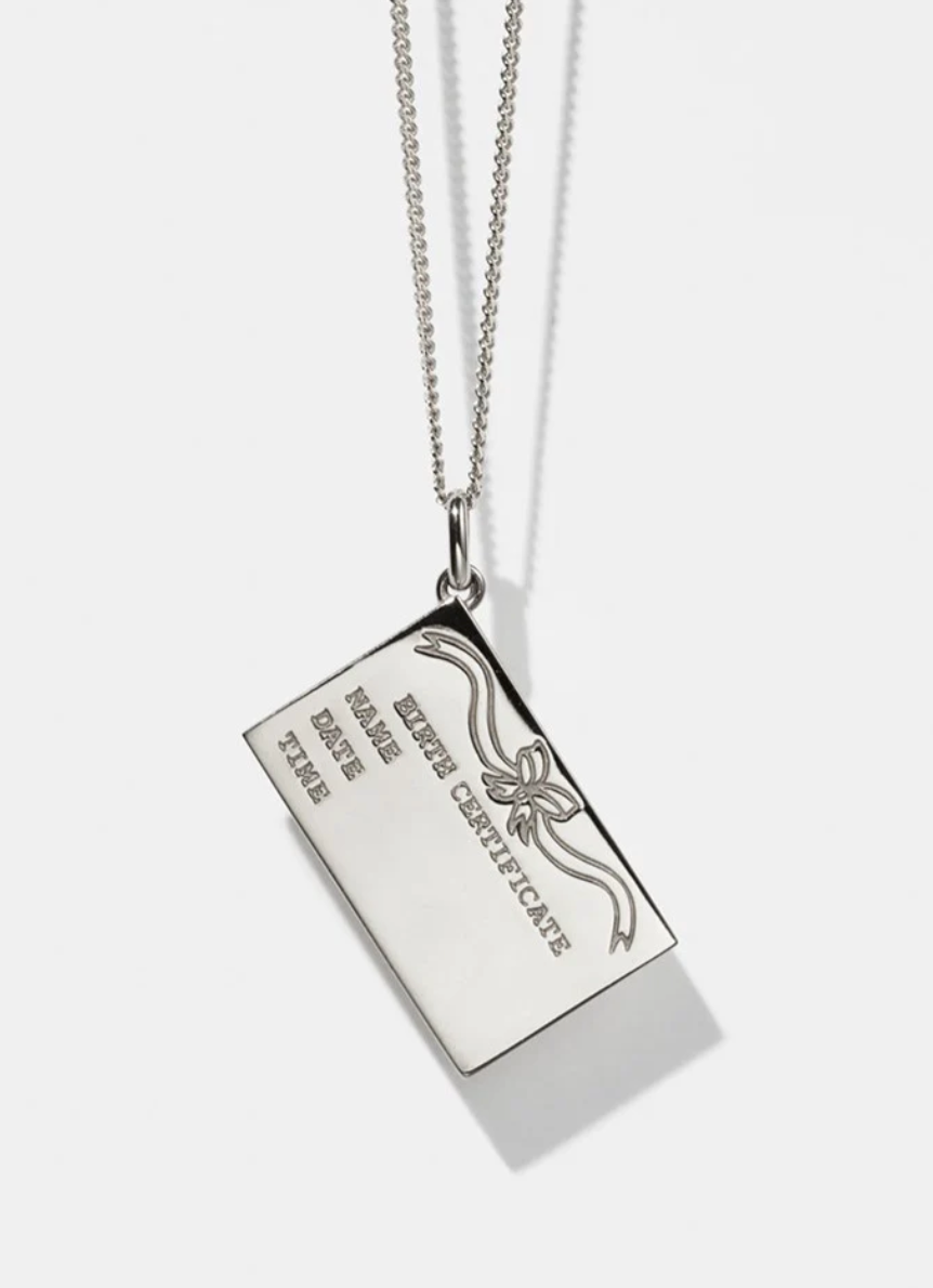 BIRTH CERTIFICATE CHARM NECKLACE