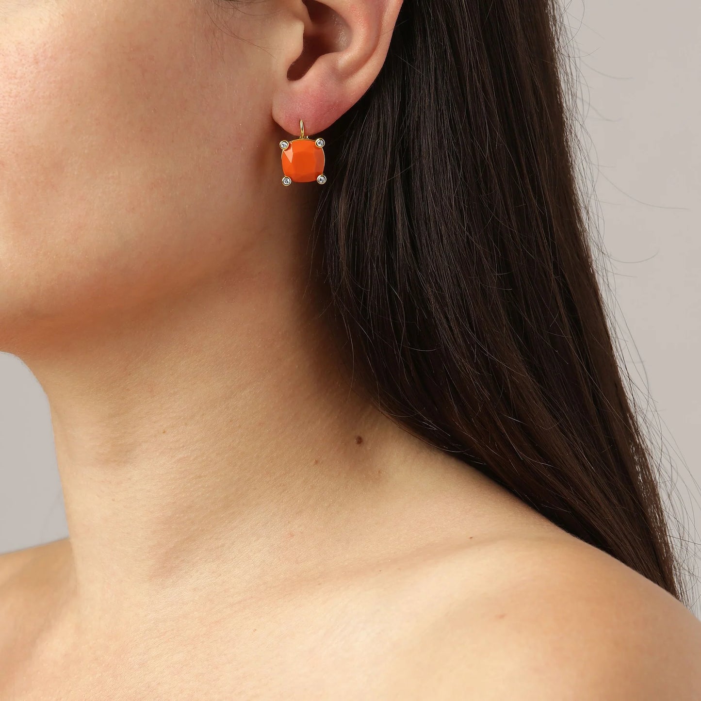 TANA SHINEY GOLD CORAL EARRINGS
