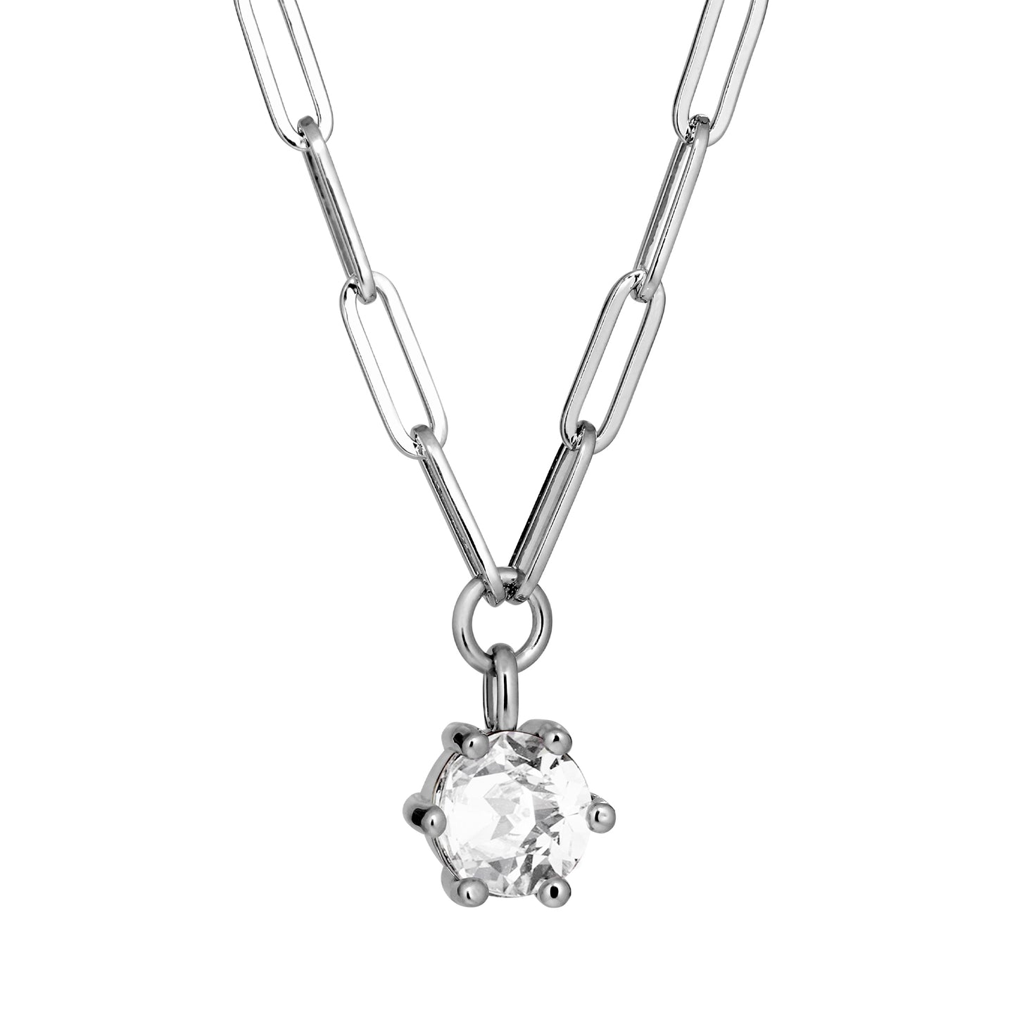 TESSA SHINY SILVER CRYSTAL NECKLACE