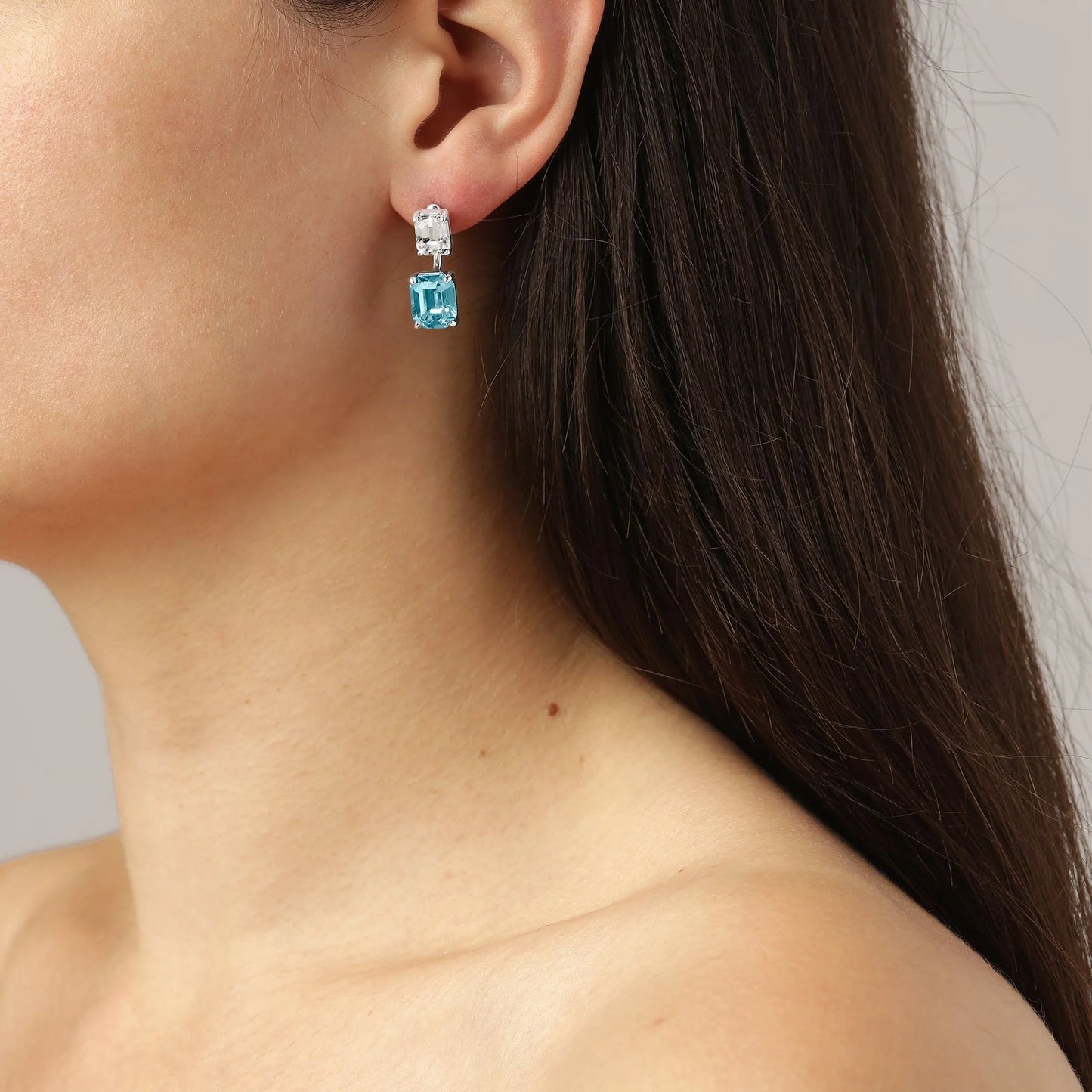 TETI SHINEY SILVER AQUA/CRYSTAL EARRINGS