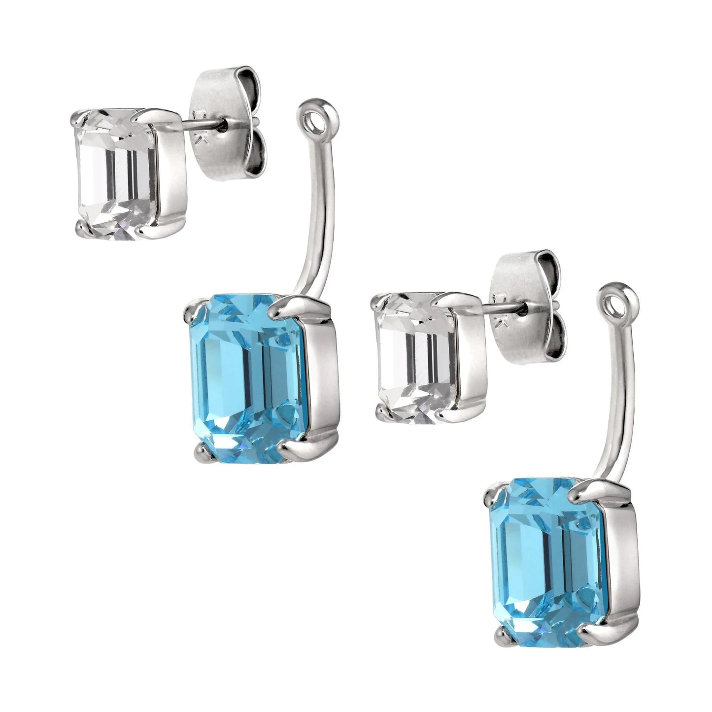 TETI SHINEY SILVER AQUA/CRYSTAL EARRINGS