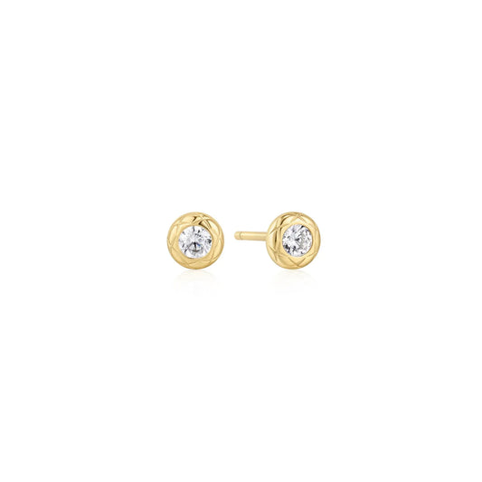 TIDE TEXTURED BEZEL-SET STUD EARRINGS