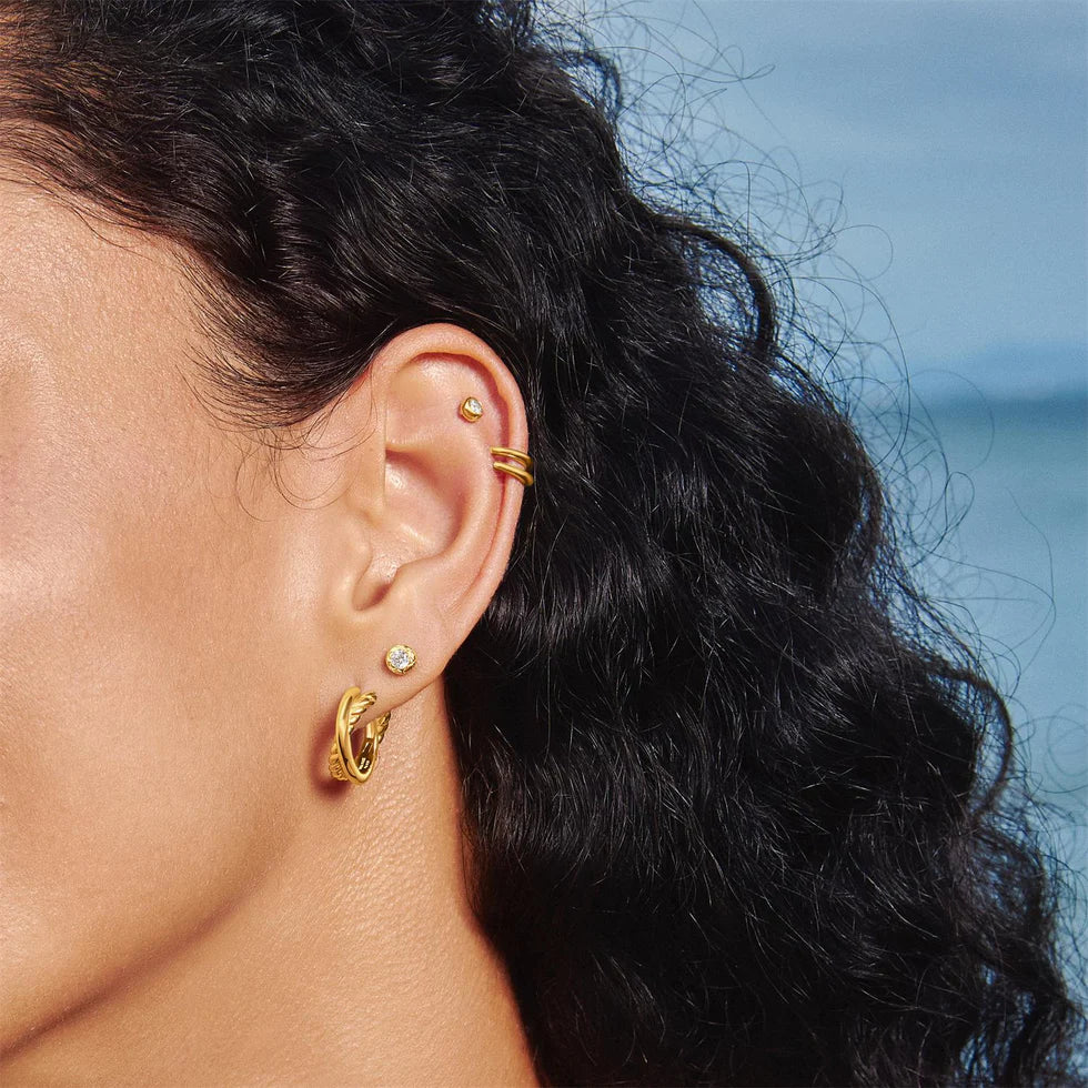 TIDE TEXTURED BEZEL-SET STUD EARRINGS