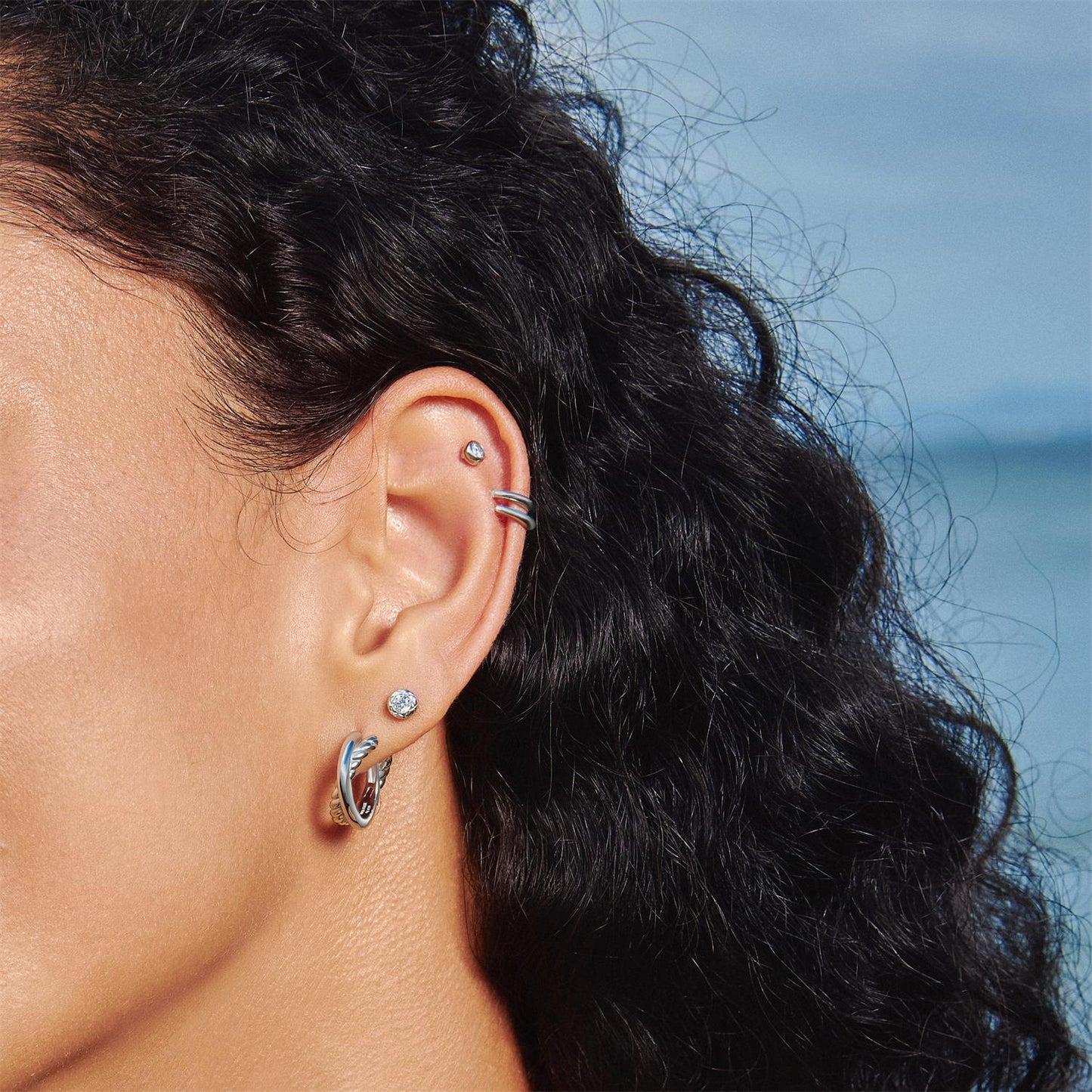 TIDE TEXTURED BEZEL-SET STUD EARRINGS