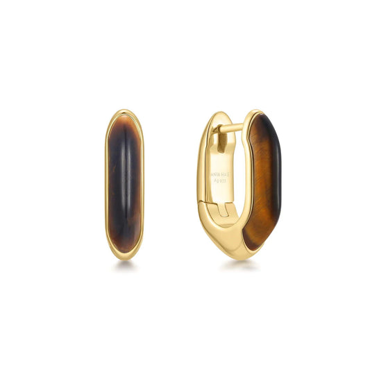 LADY TIGER EYE HUGGIE HOOP EARRINGS
