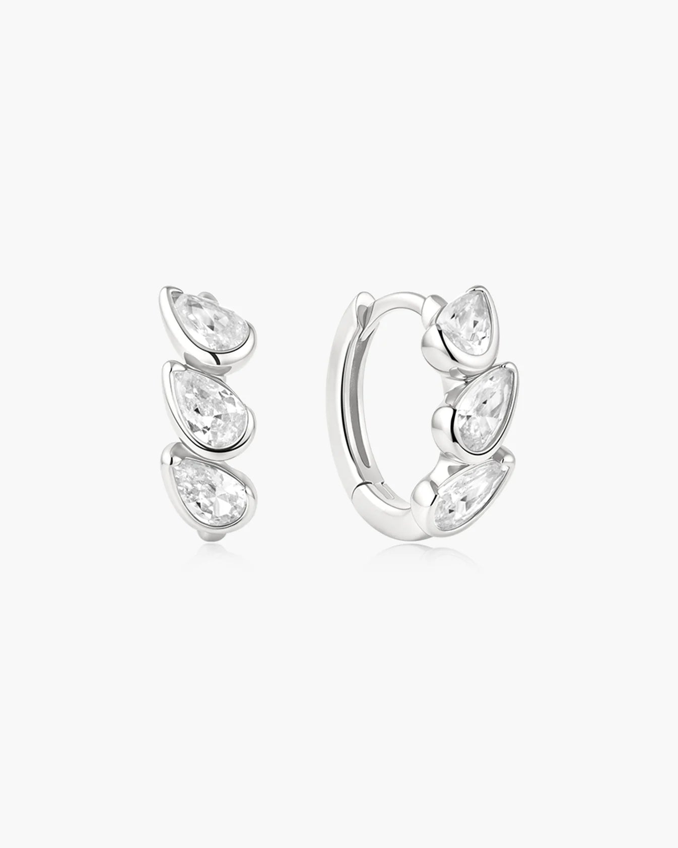 WANDERER TRIPLE TEARDROP HUGGIE HOOP EARRINGS