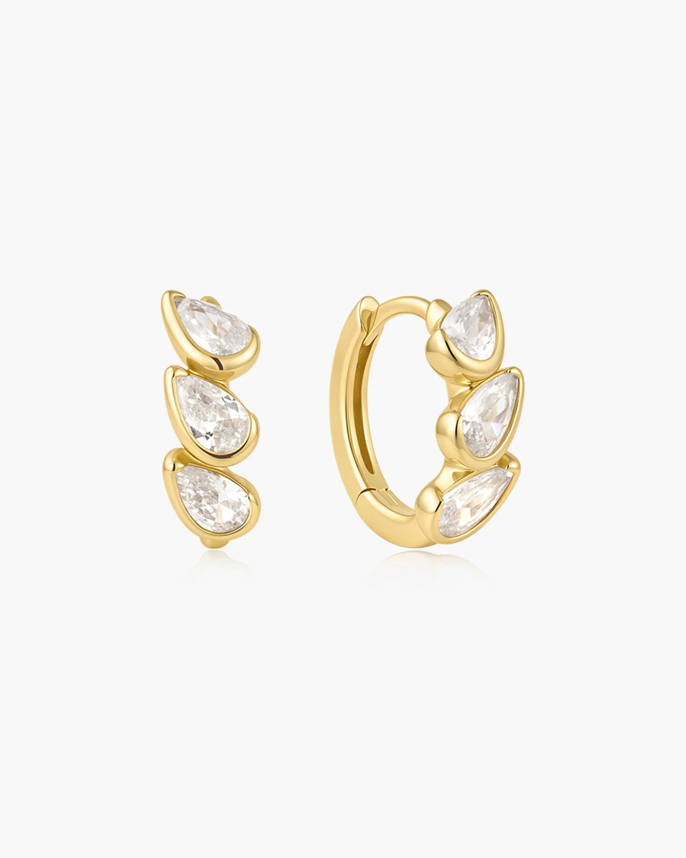 WANDERER TRIPLE TEARDROP HUGGIE HOOP EARRINGS