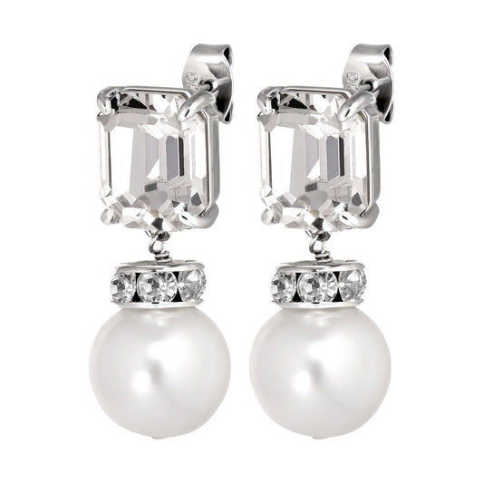 WALI SHINEY SILVER CRYSTAL/PEARL EARRINGS
