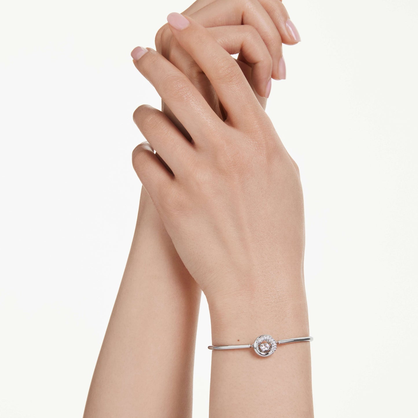 DEXTERA BANGLE - WHITE, RHODIUM