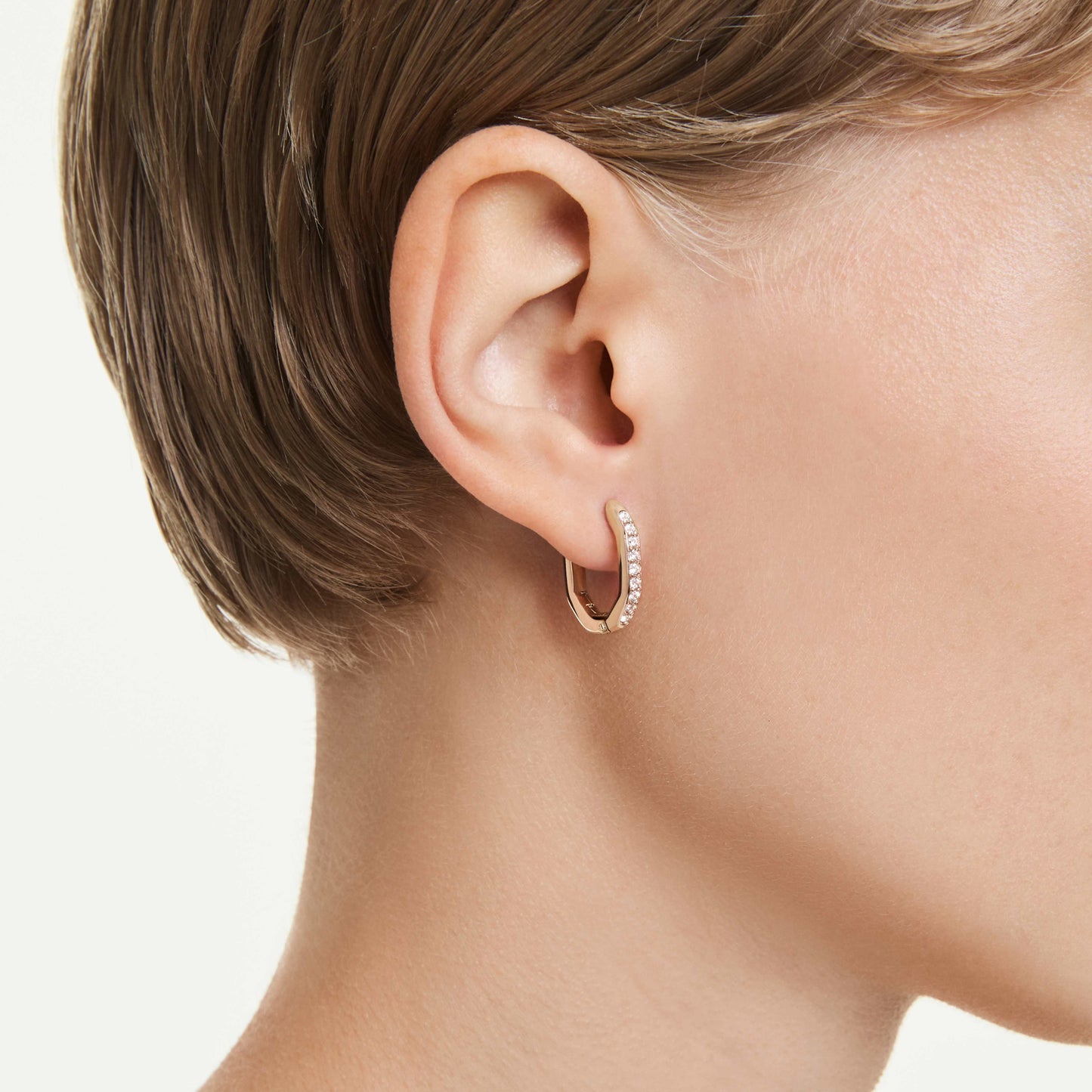 DEXTERA HOOP EARRINGS SMALL - WHITE, ROSE-GOLD