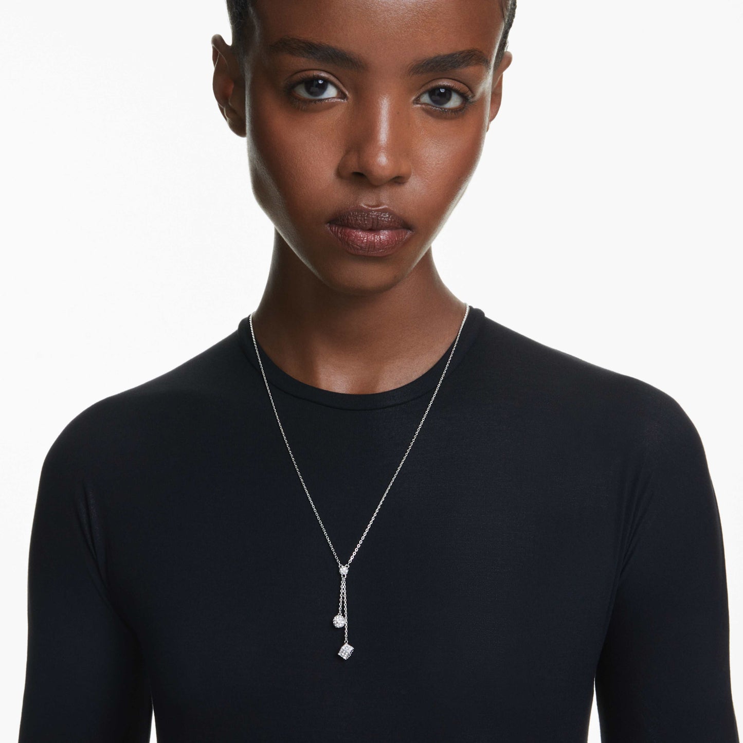 DEXTERA PENDANT SPHERE & CUBE - WHITE, RHODIUM