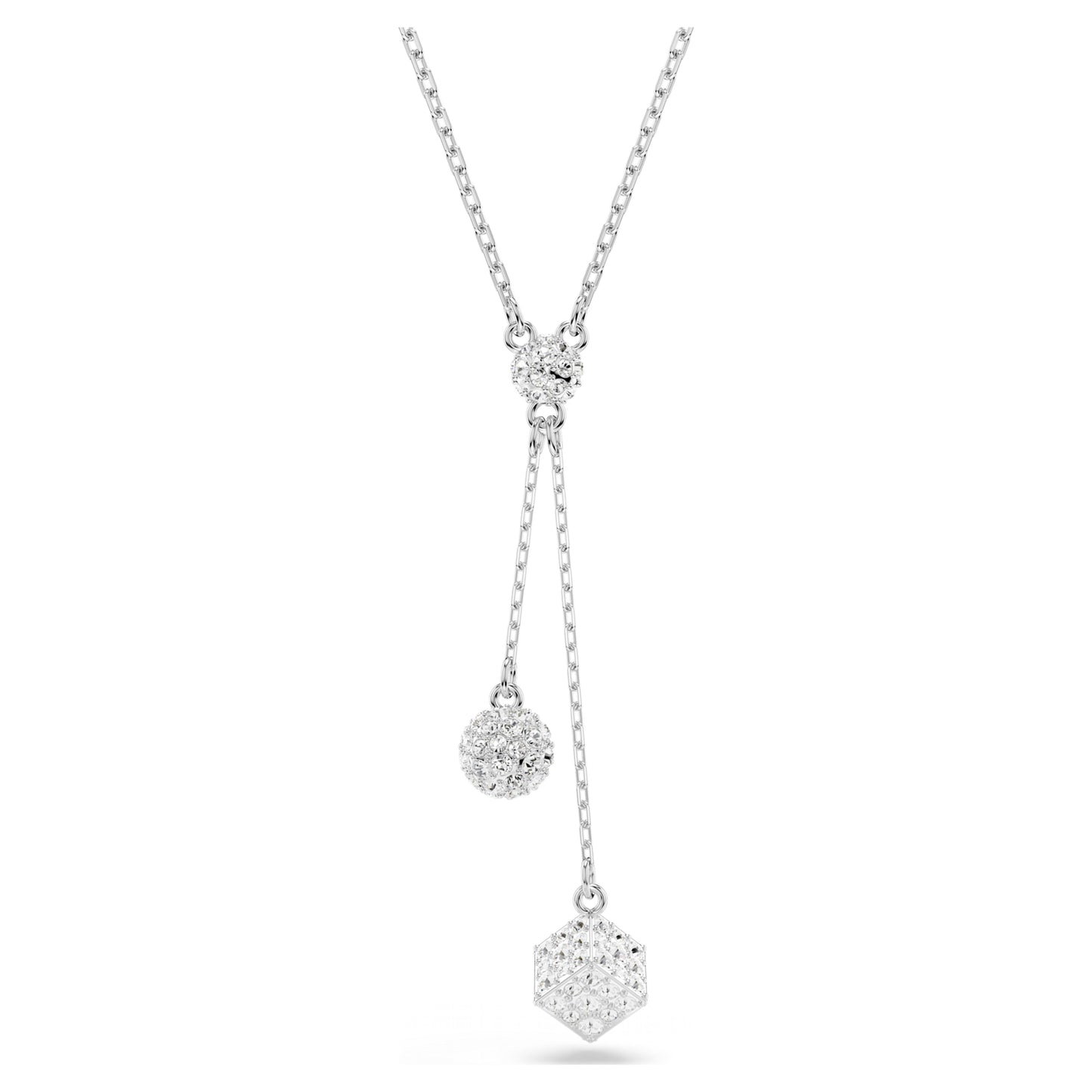 DEXTERA PENDANT SPHERE & CUBE - WHITE, RHODIUM