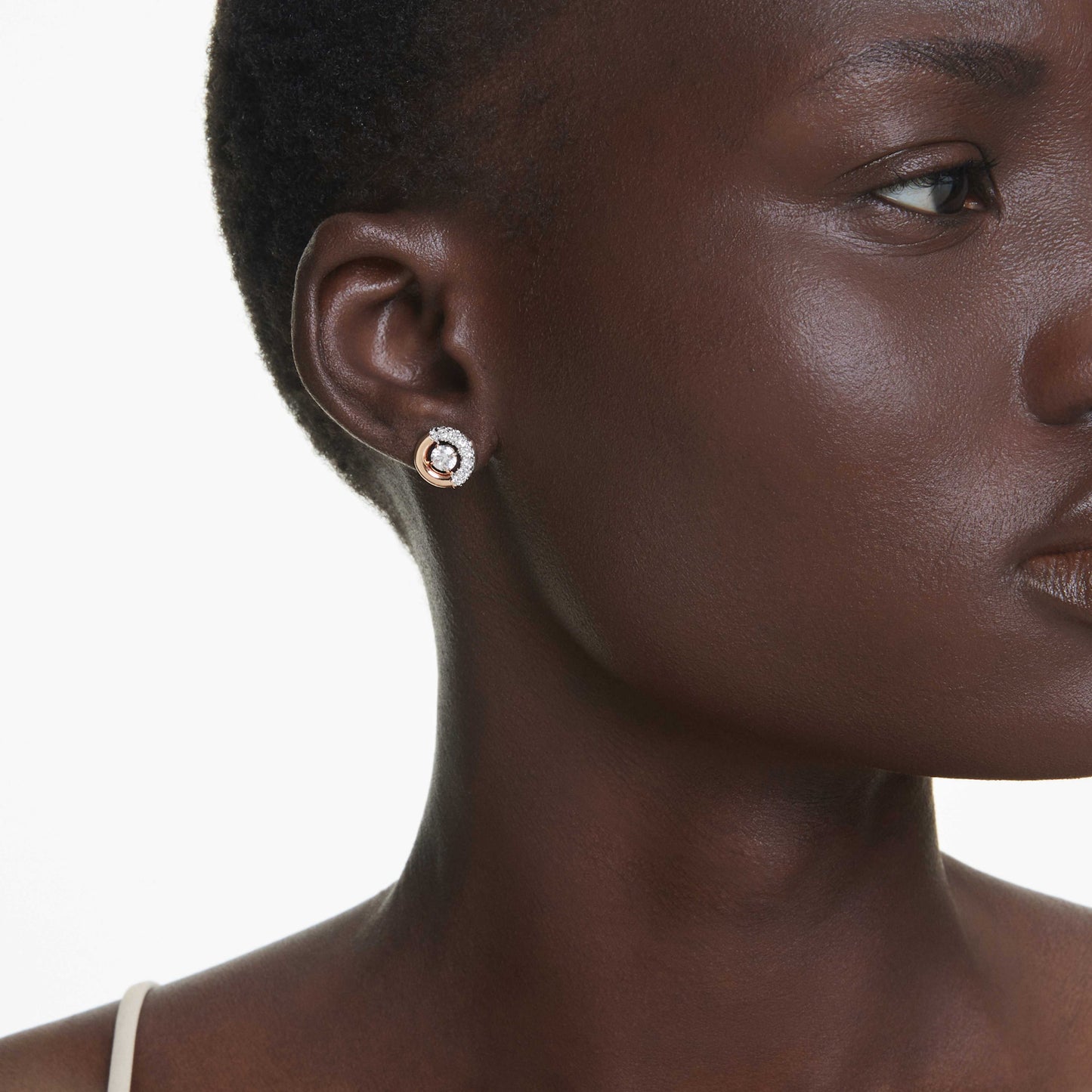 DEXTERA STUD EARRINGS - WHITE, ROSE-GOLD