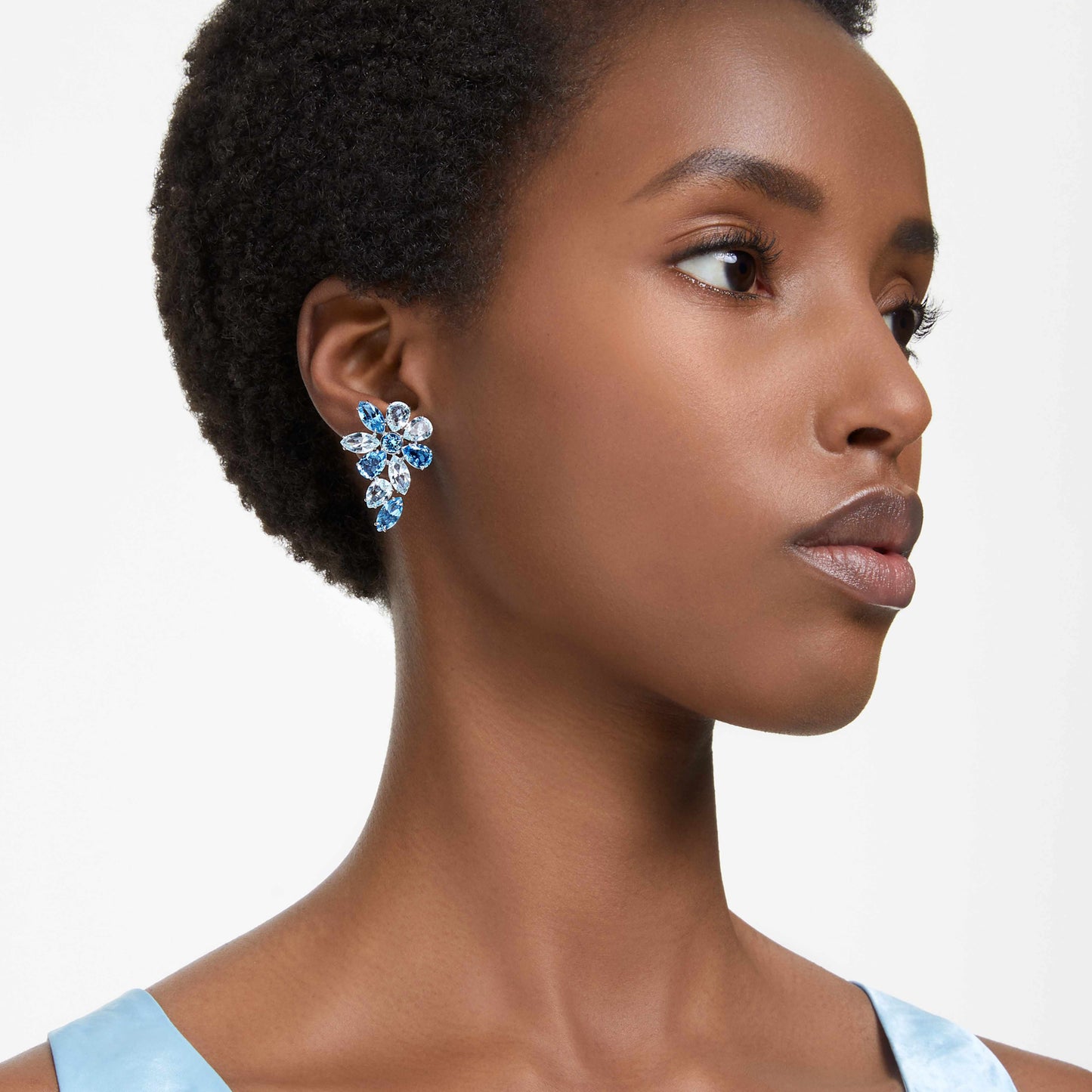 GEMA DROP EARRINGS FLOWER - BLUE, RHODIUM