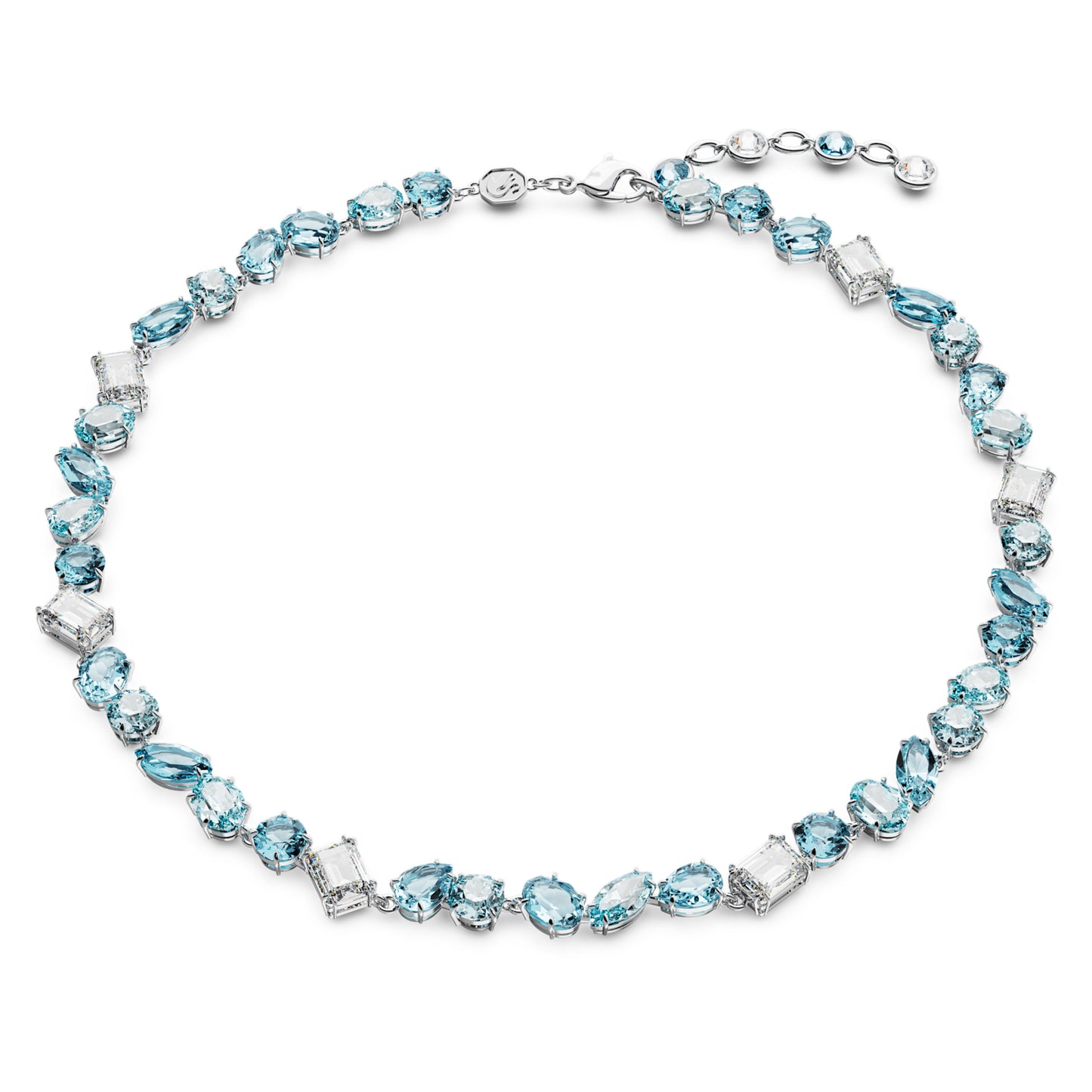 GEMA NECKLACE MIXED CUTS - BLUE, RHODIUM