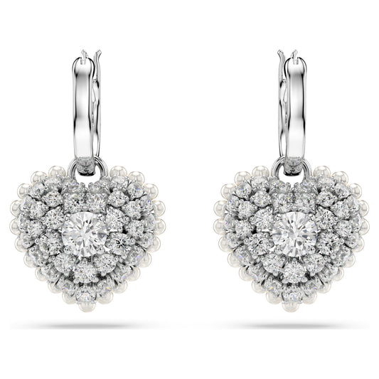 HYPERBOLA DROP EARRINGS HEART - WHITE, RHODIUM