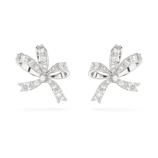 HYPERBOLA STUD EARRINGS BOW - WHITE, RHODIUM