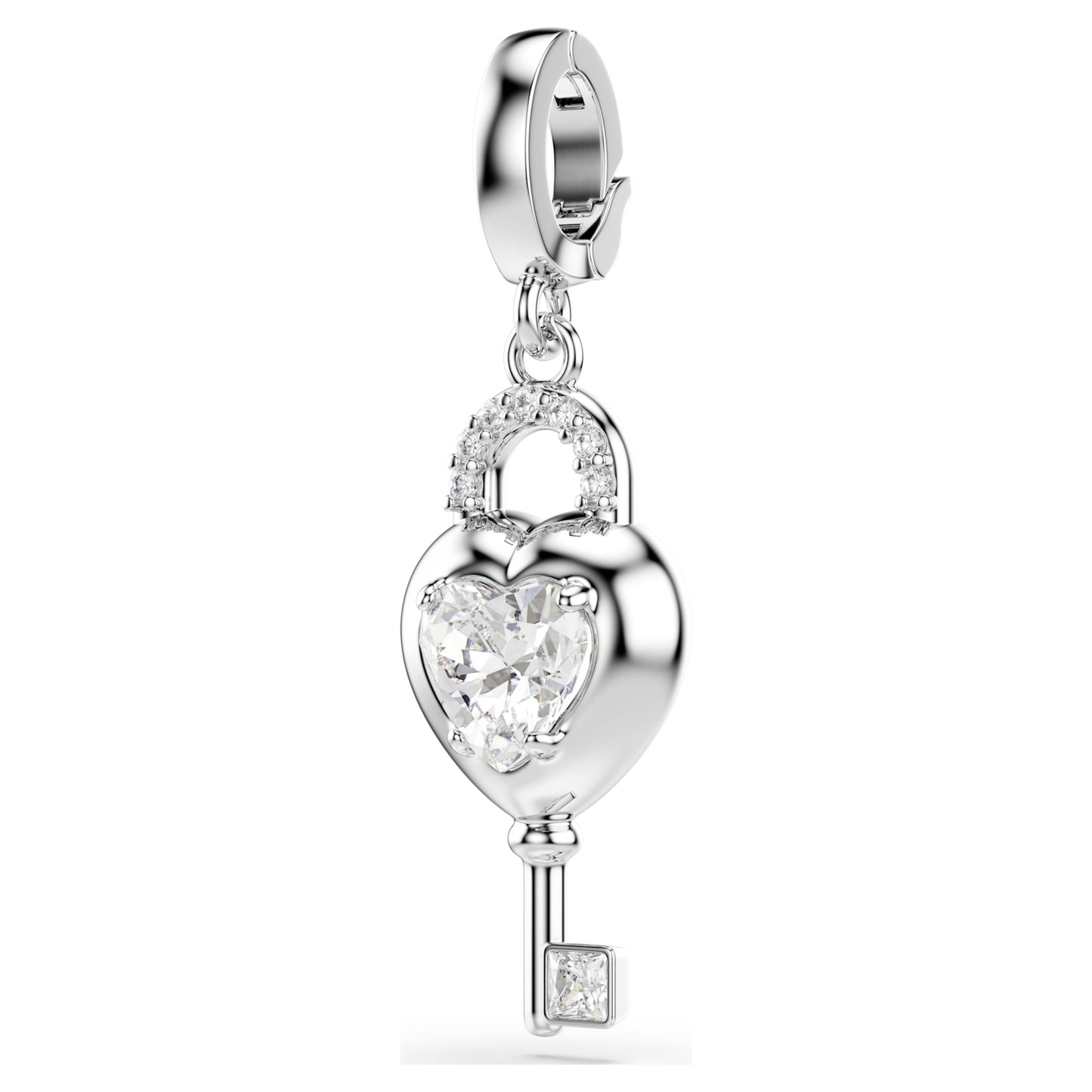 IDYLLIA CHARM HEART WITH KEY - WHITE, RHODIUM
