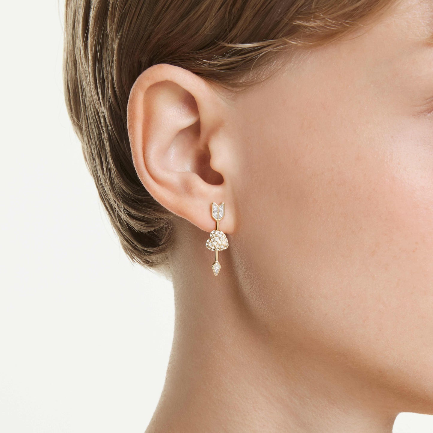 IDYLLIA DROP EARRINGS HEART W ARROW - WHITE, GOLD