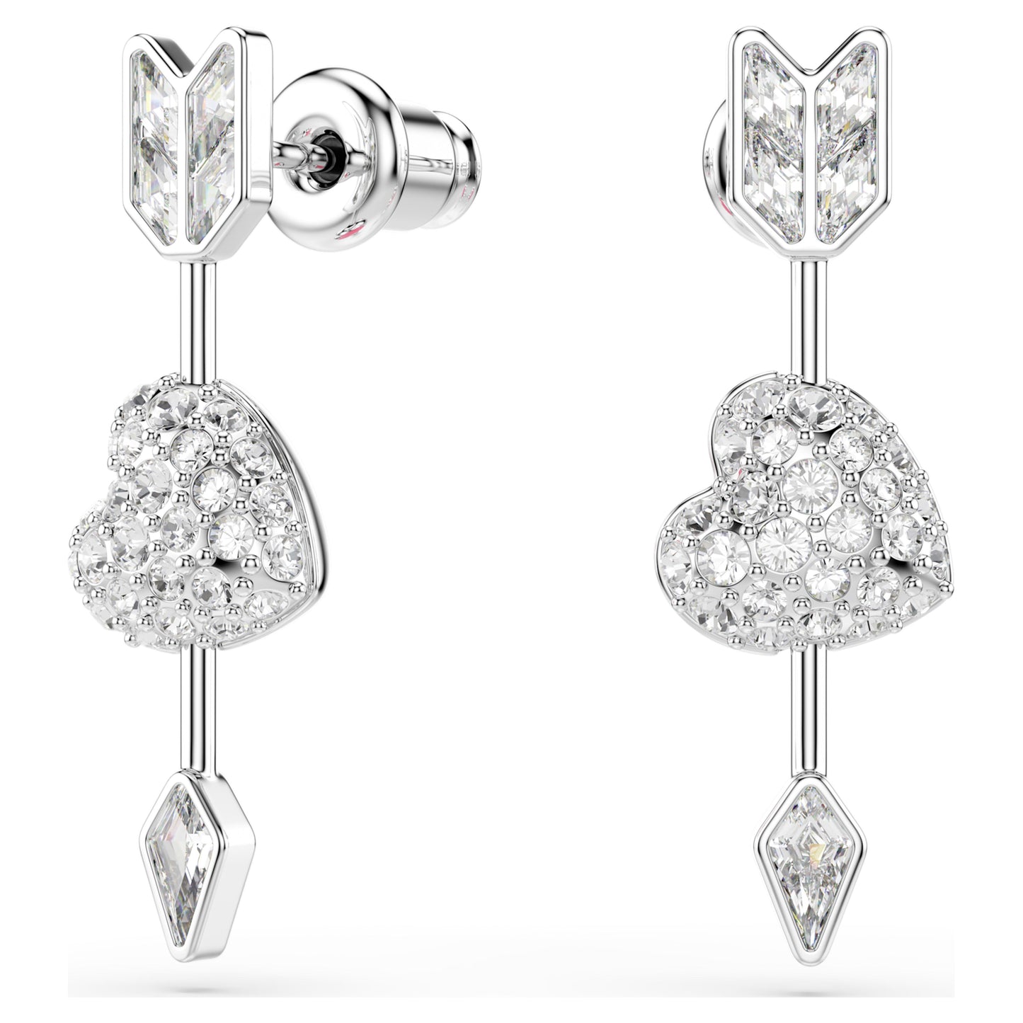 IDYLLIA DROP EARRINGS HEART W ARROW - WHITE, RHODIUM