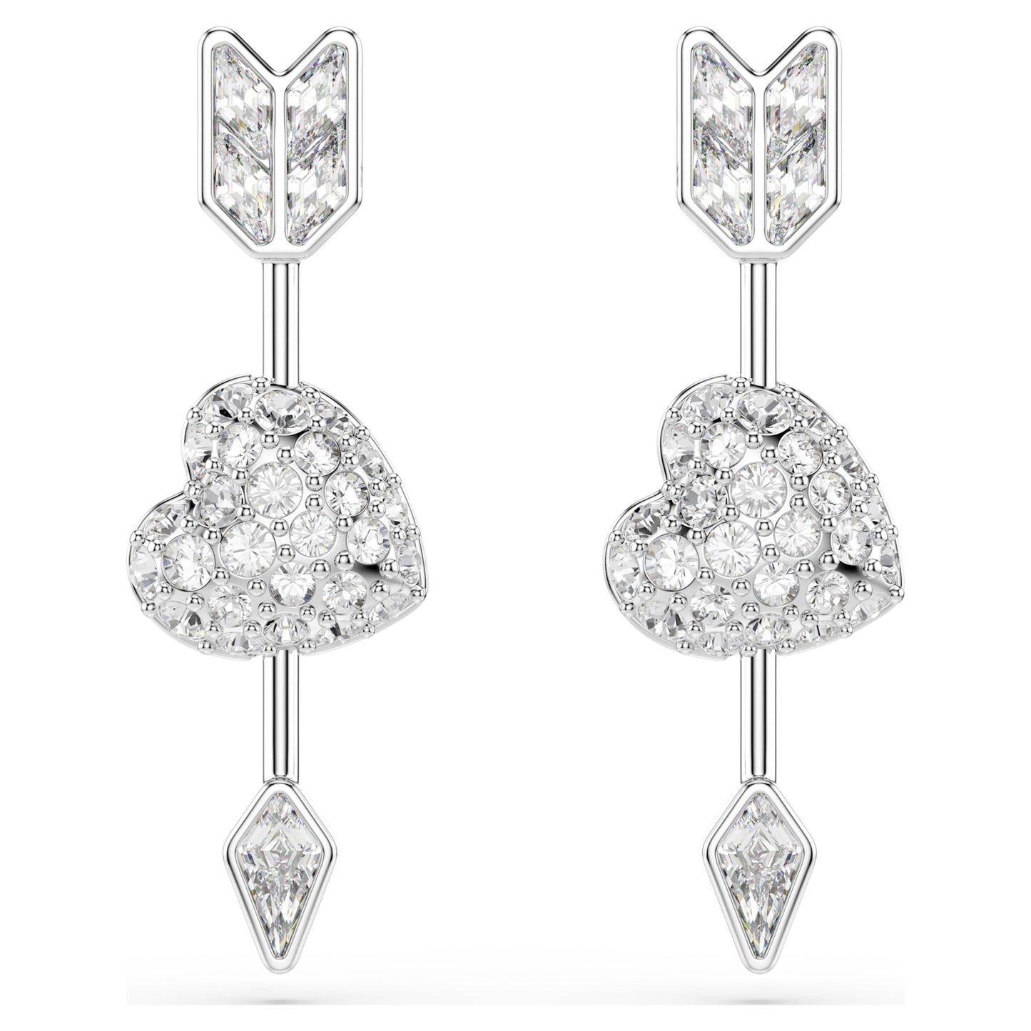 IDYLLIA DROP EARRINGS HEART W ARROW - WHITE, RHODIUM