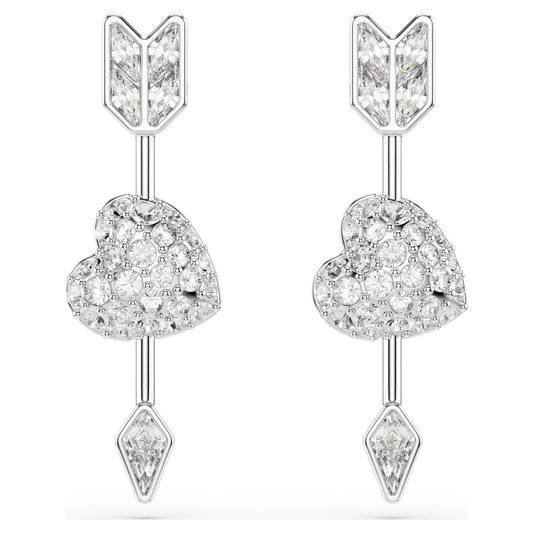 IDYLLIA DROP EARRINGS HEART W ARROW - WHITE, RHODIUM