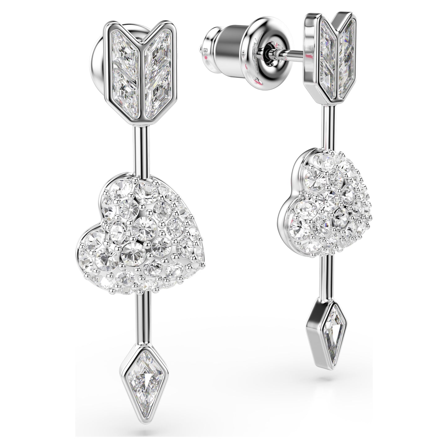 IDYLLIA DROP EARRINGS HEART W ARROW - WHITE, RHODIUM