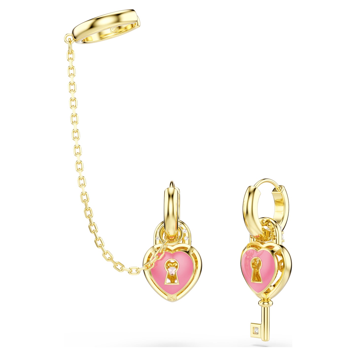 IDYLLIA DROP EARRINGS W EAR CUFF - PINK, GOLD