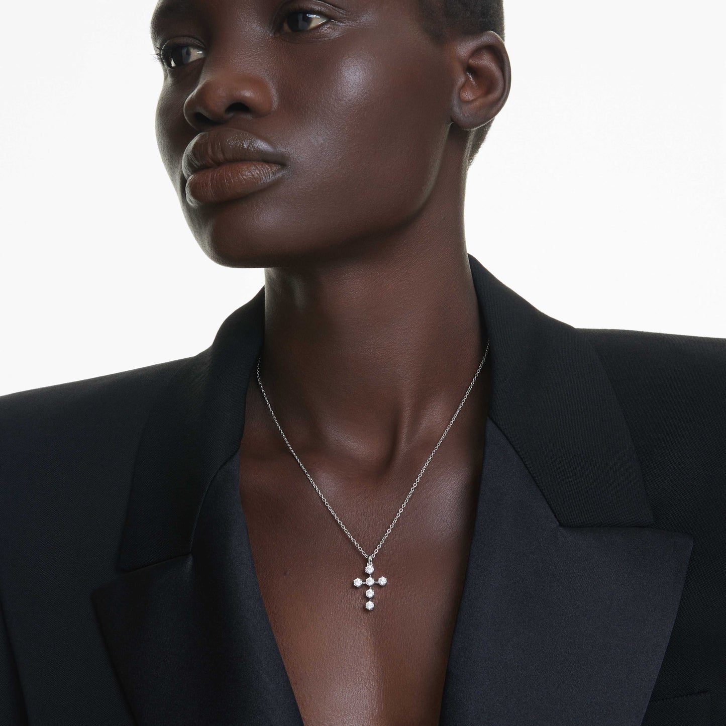 INSIGNE PENDANT CROSS - WHITE, RHODIUM