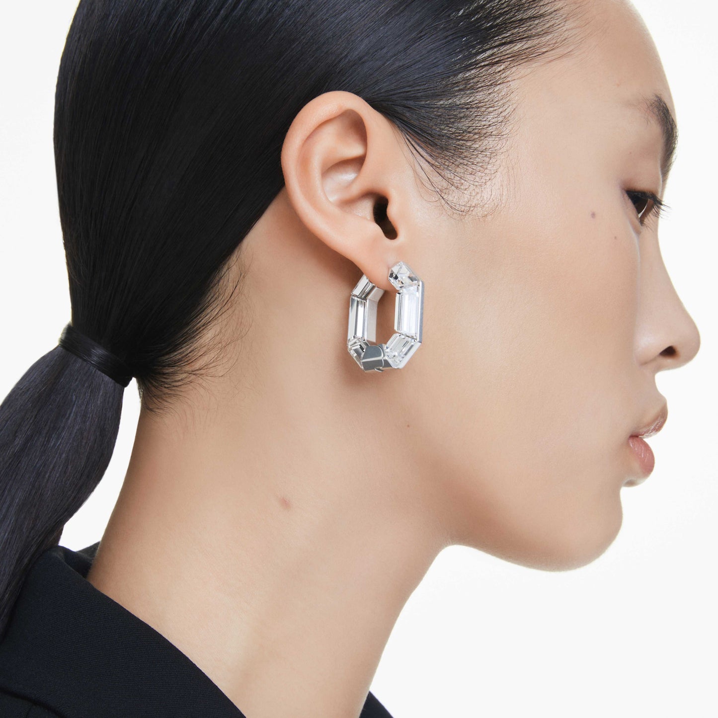 LUCENT HOOP EARRINGS - WHITE, RHODIUM