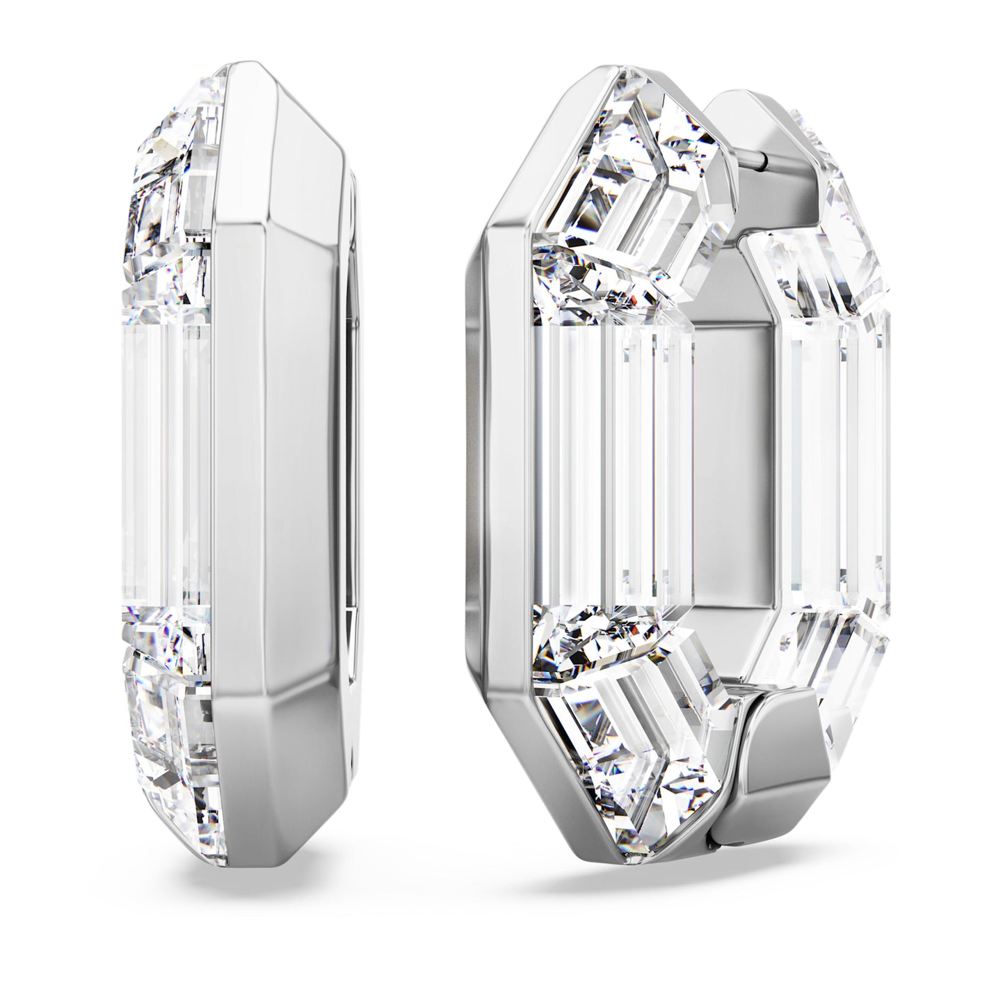 LUCENT HOOP EARRINGS - WHITE, RHODIUM