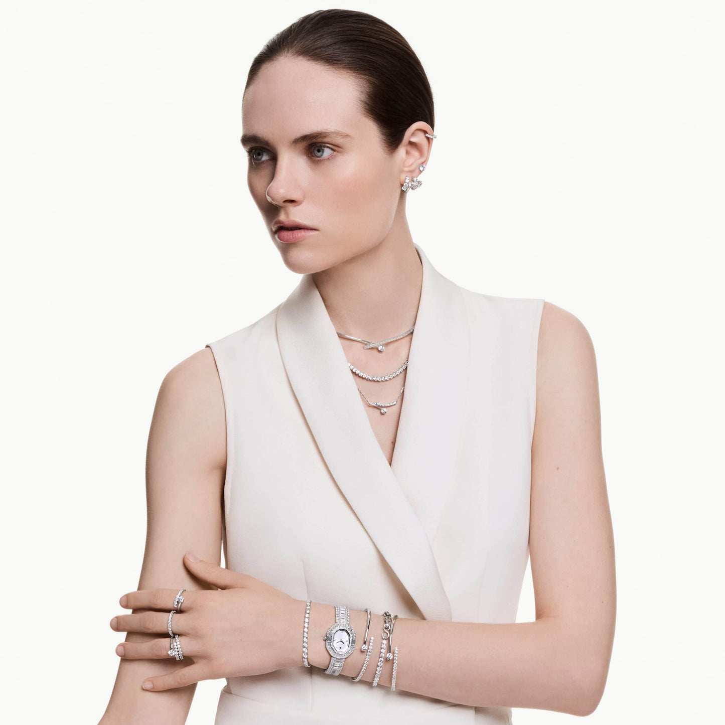 MATRIX BANGLE - WHITE, RHODIUM