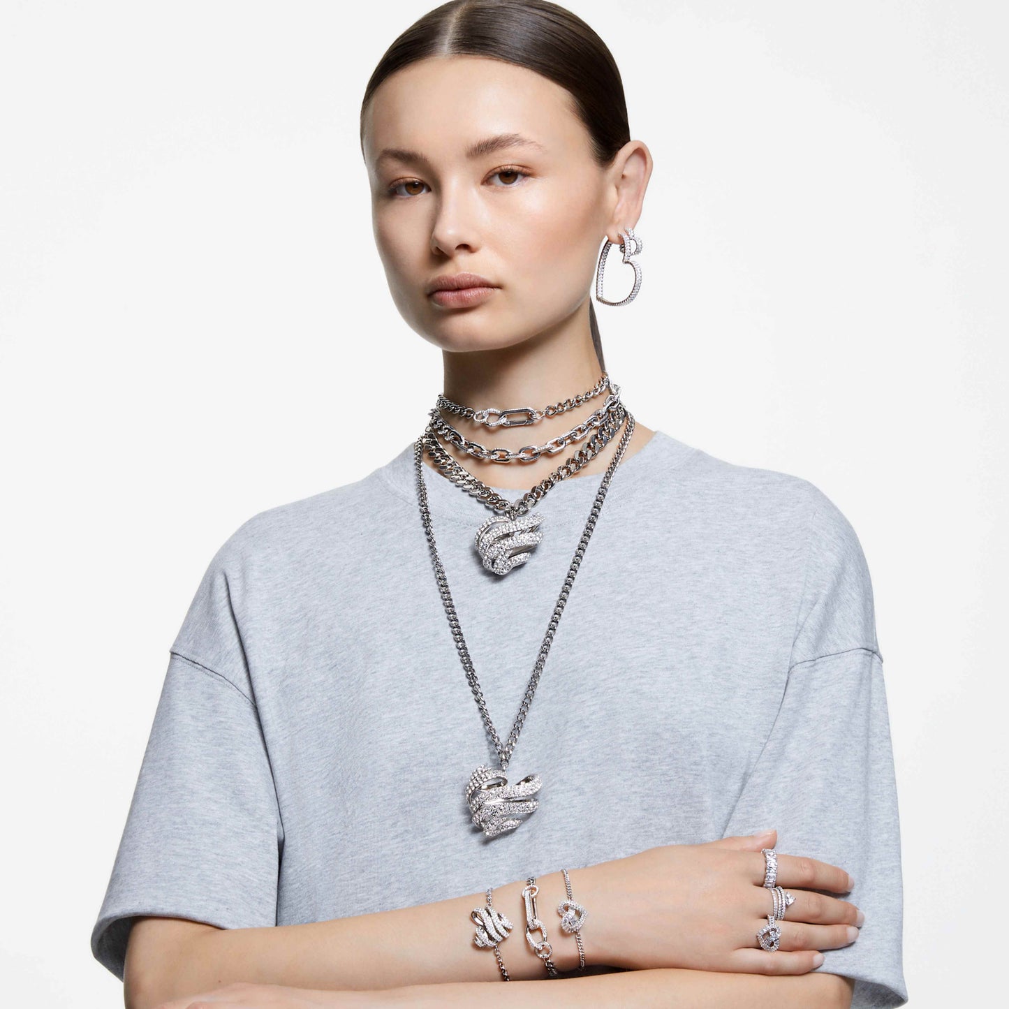 MATRIX BRACELET HEART - WHITE, RHODIUM
