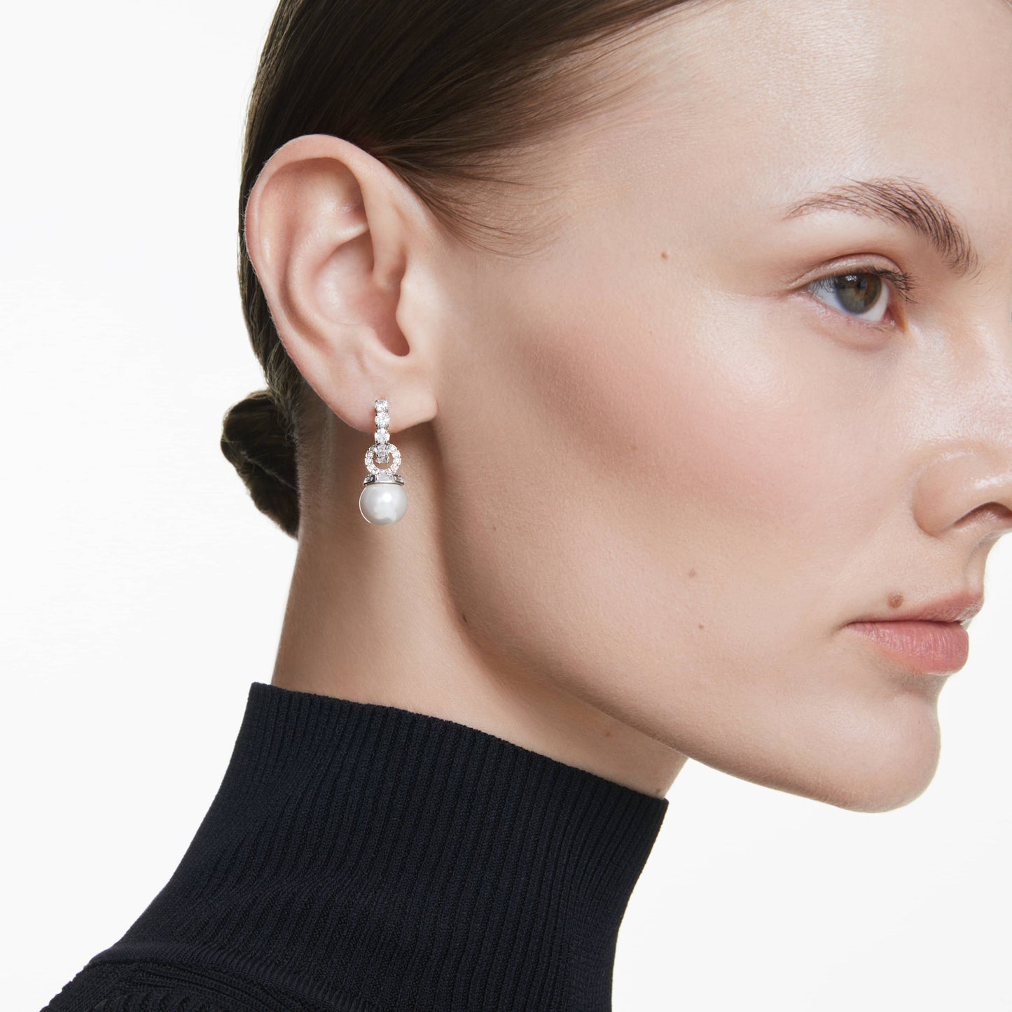 MATRIX DROP EARRINGS PEARL - WHITE, RHODIUM