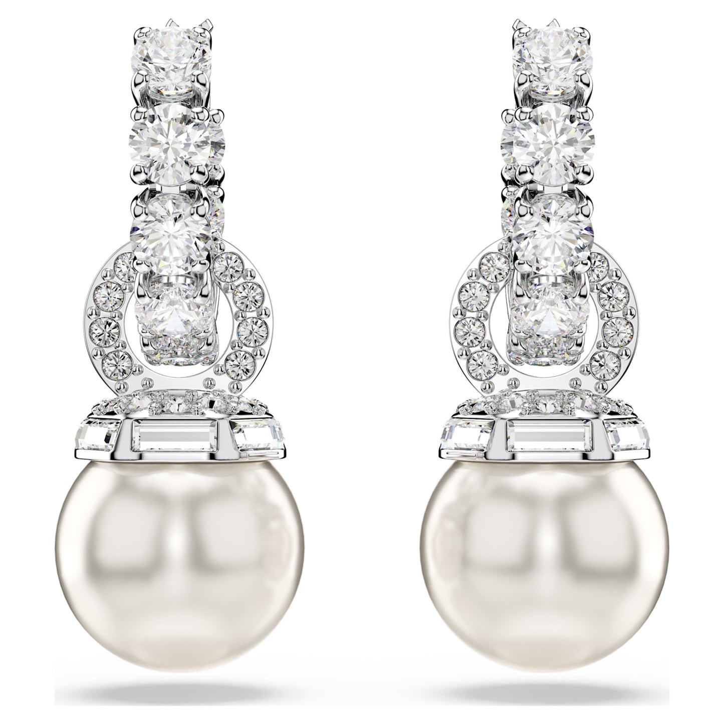MATRIX DROP EARRINGS PEARL - WHITE, RHODIUM