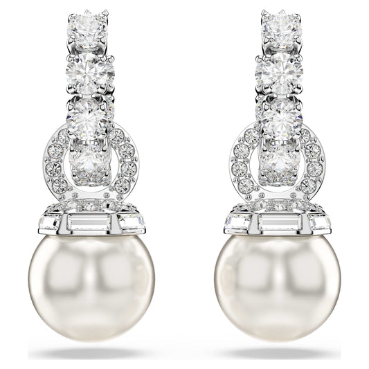 MATRIX DROP EARRINGS PEARL - WHITE, RHODIUM