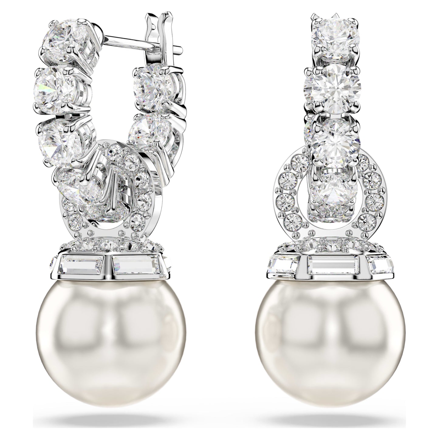 MATRIX DROP EARRINGS PEARL - WHITE, RHODIUM