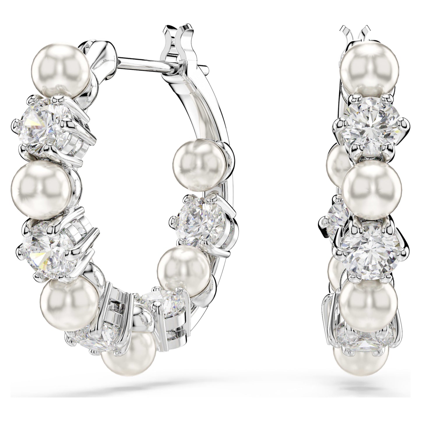 MATRIX DROP EARRINGS PEARL - WHITE, RHODIUM