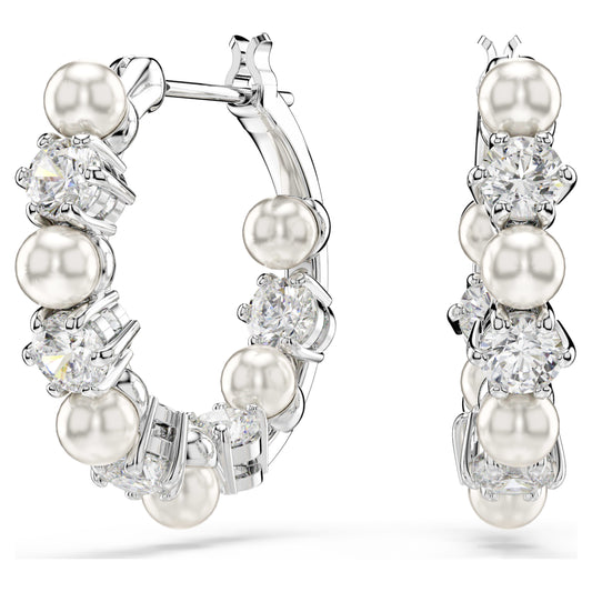 MATRIX DROP EARRINGS PEARL - WHITE, RHODIUM
