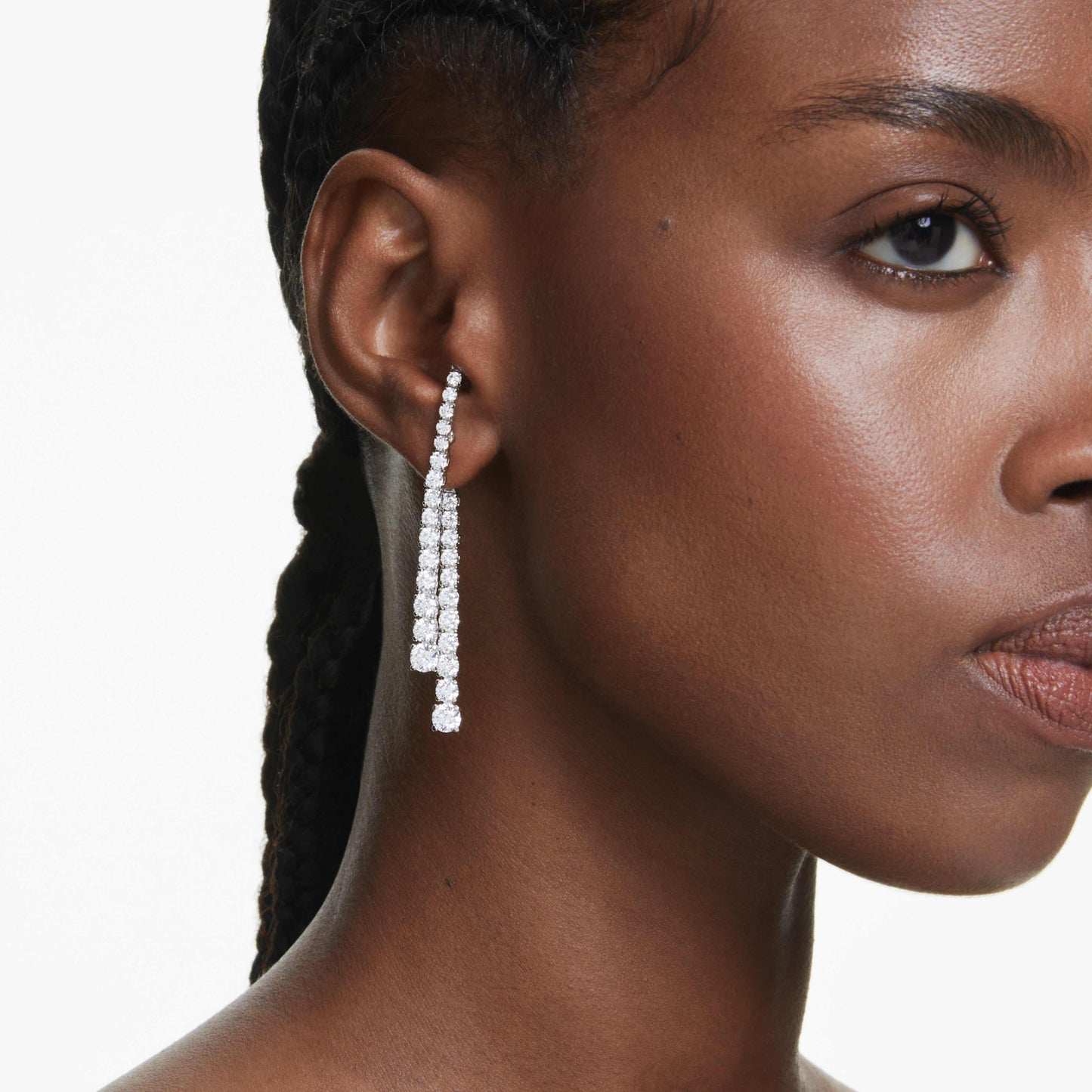 MATRIX DROP EARRINGS - WHITE, RHODIUM