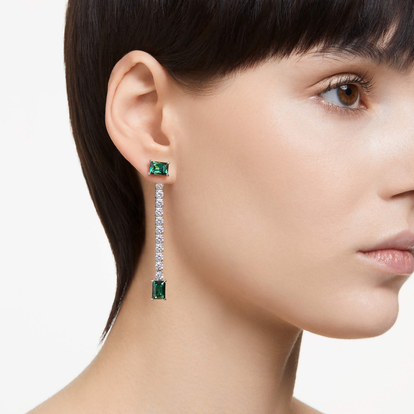 MATRIX DROP EARRINGS - GREEN, RHODIUM