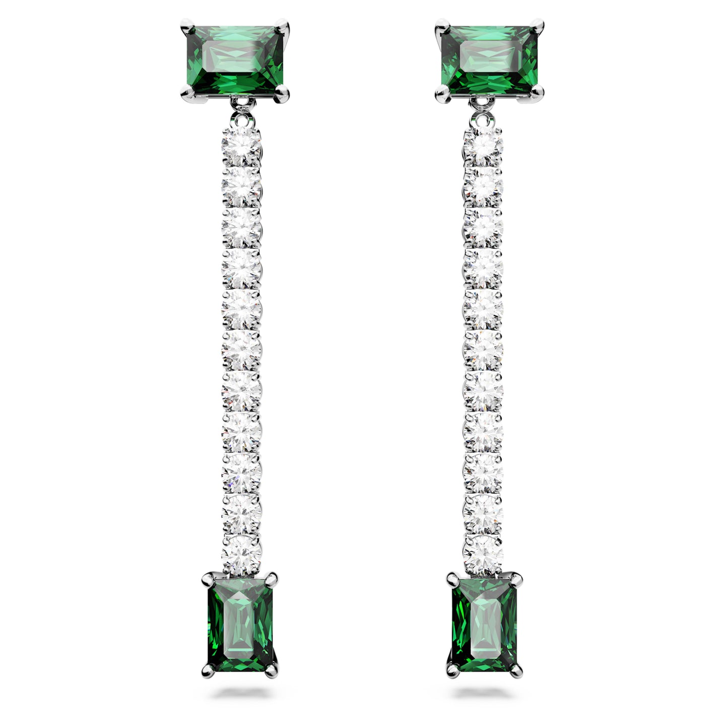 MATRIX DROP EARRINGS - GREEN, RHODIUM