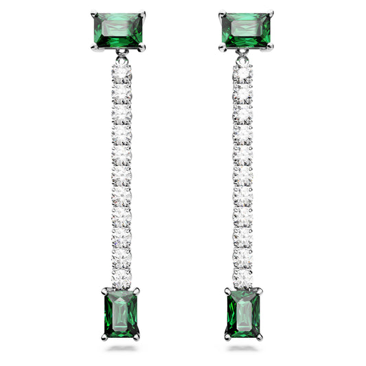 MATRIX DROP EARRINGS - GREEN, RHODIUM