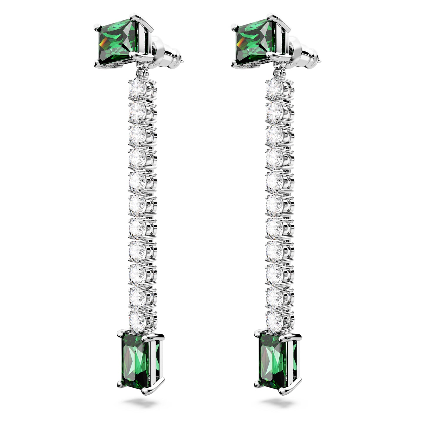 MATRIX DROP EARRINGS - GREEN, RHODIUM